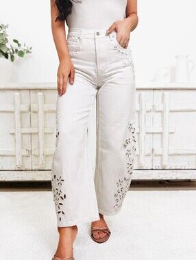 Saige High Rise Tummy Control Barrel Jean With Embroidery